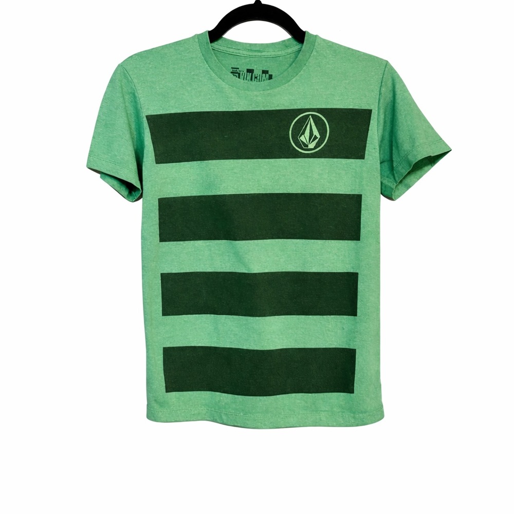 Men’s Volcom Small Green Striped Graphic T-Shirt Stone Logo Tee